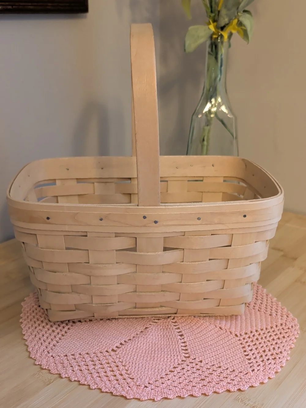 Longaberger Natural Beige Woven Basket with Handle